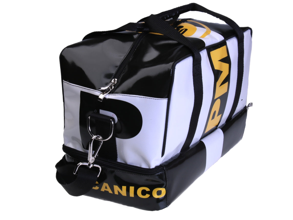 BORSA BAGAGLIO A MANO MISURE 40 X 20 X 25 CM. BIANCA E NERA. MODELLO FLYME IN TELONE CAMION.