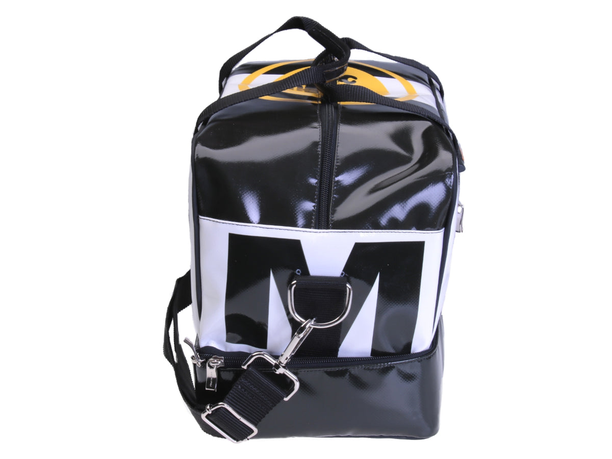 BORSA BAGAGLIO A MANO MISURE 40 X 20 X 25 CM. BIANCA E NERA. MODELLO FLYME IN TELONE CAMION.