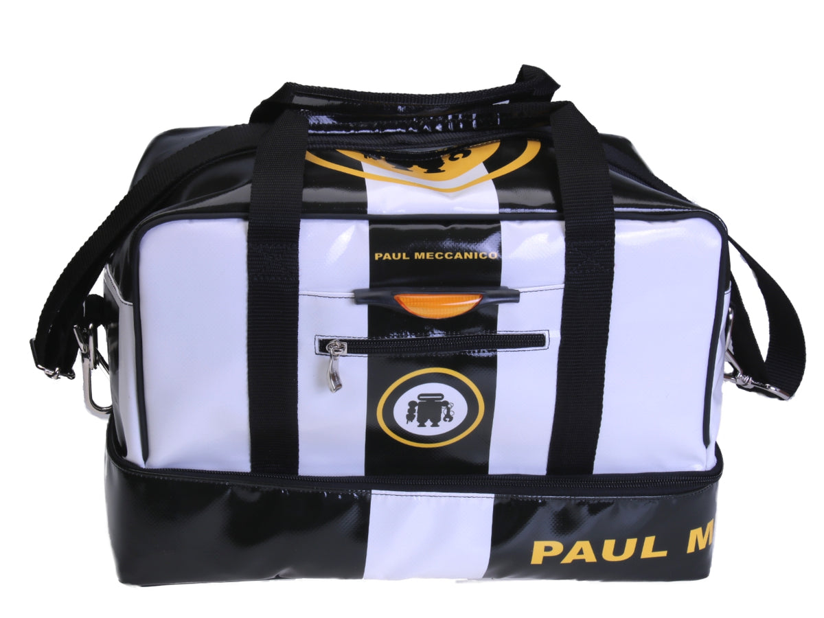 BORSA BAGAGLIO A MANO MISURE 40 X 20 X 25 CM. BIANCA E NERA. MODELLO FLYME IN TELONE CAMION.