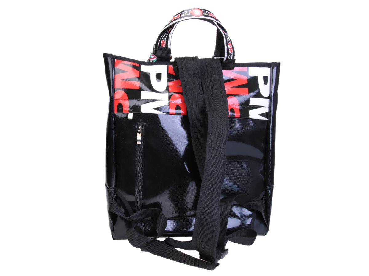 BORSA 2 IN 1 - VENTIQUATTRORE E ZAINO BIANCA E NERA. MODELLO HYBRID IN TELONE CAMION.