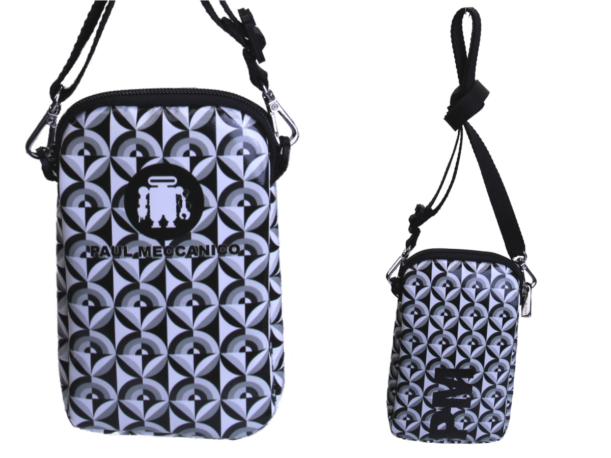 BORSA PORTATELEFONO BIANCA E NERA FANTASIA GEOMETRICA.