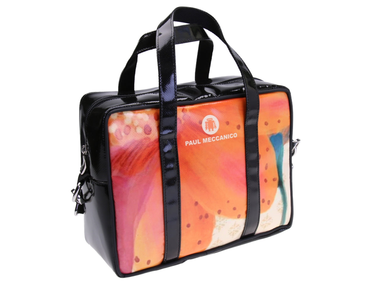 BORSA BAULETTO RETTANGOLARE DA DONNA FANTASIA FLOREALE. MODELLO PINCA REALIZZATO IN TELONE CAMION.
