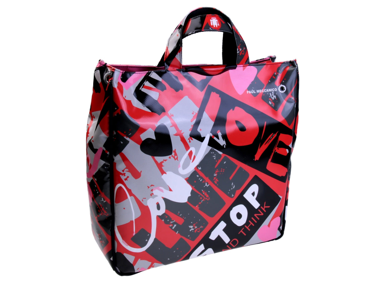BORSA GRANDE DA DONNA ROSSA &quot;LOVE&quot;. MODELLO AIRSTONE IN TELONE CAMION.