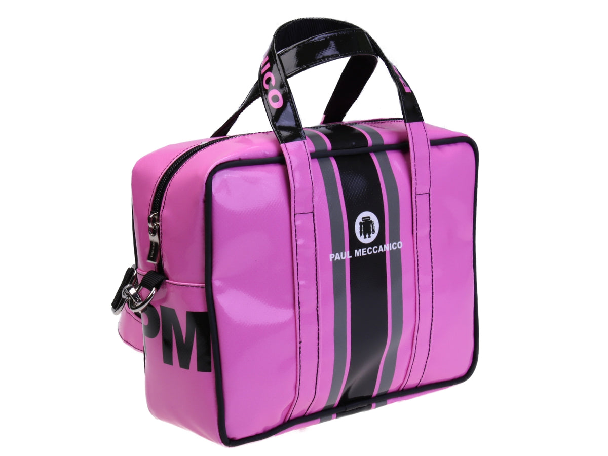 BORSA BAULETTO RETTANGOLARE ROSA. MODELLO PINCA REALIZZATO IN TELONE CAMION.