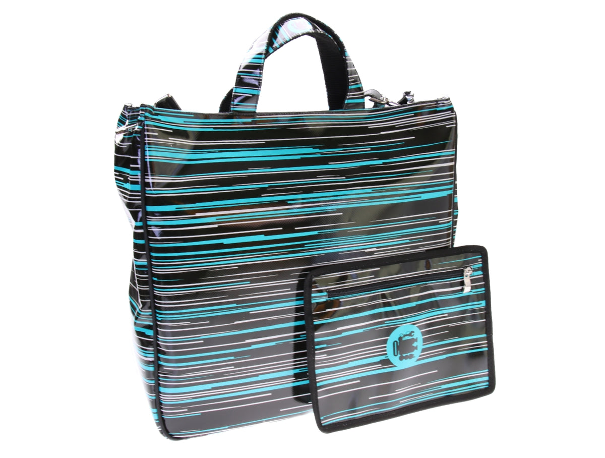 BORSA GRANDE DA DONNA NERA FANTASIA LINEE. MODELLO AIRSTONE IN TELONE CAMION.