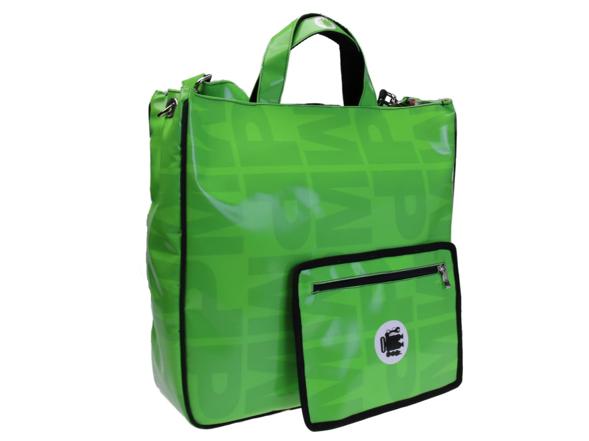 BORSA GRANDE DA DONNA VERDE FANTASIA LETTERING. MODELLO AIRSTONE IN TELONE CAMION.