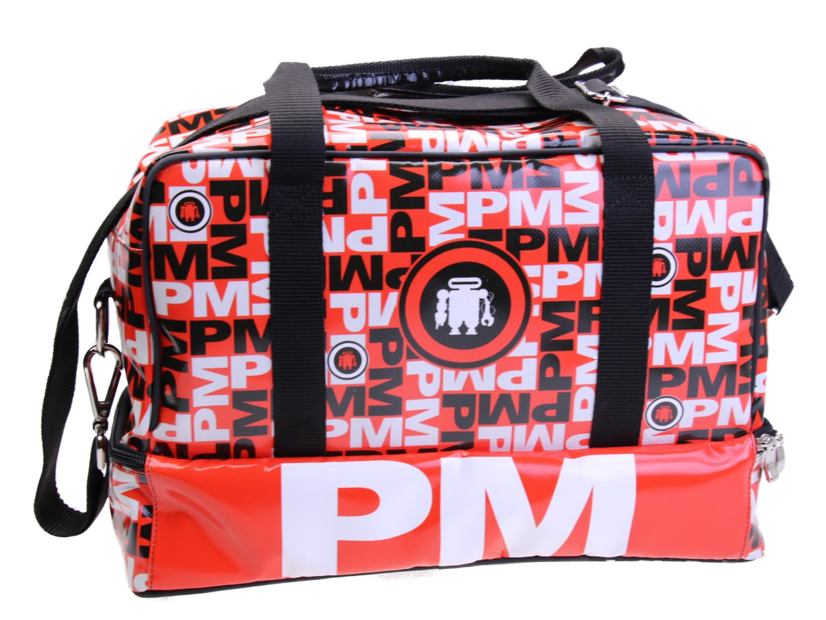 BORSA BAGAGLIO A MANO MISURE 40 X 20 X 25 CM. ROSSA FANTASIA LETTERING. MODELLO FLYME IN TELONE CAMION.
