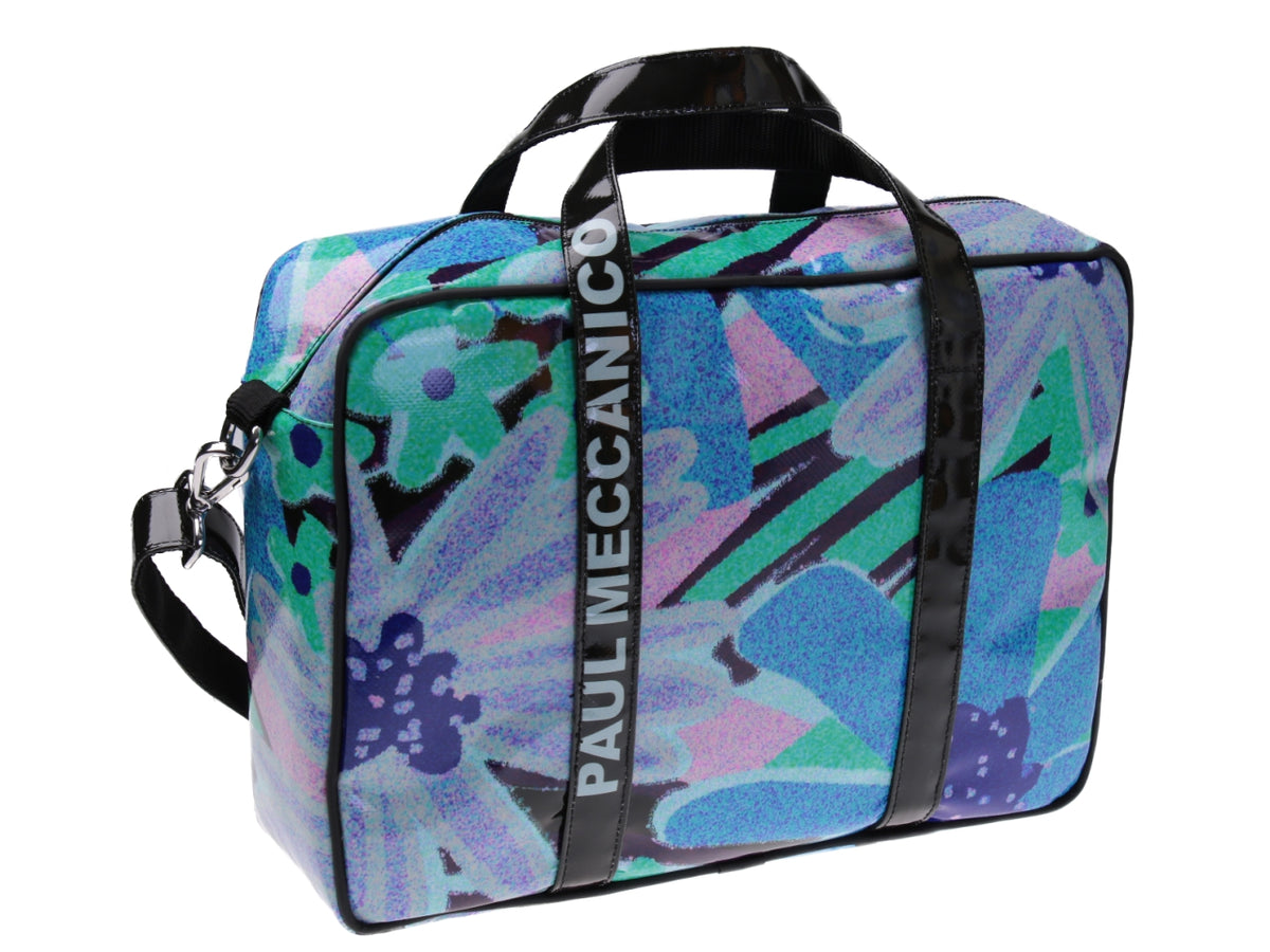 BORSA DONNA A CARTELLA FLOREALE EFFETTO &quot;ACQUERELLO&quot;. MODELLO KART IN TELONE CAMION.