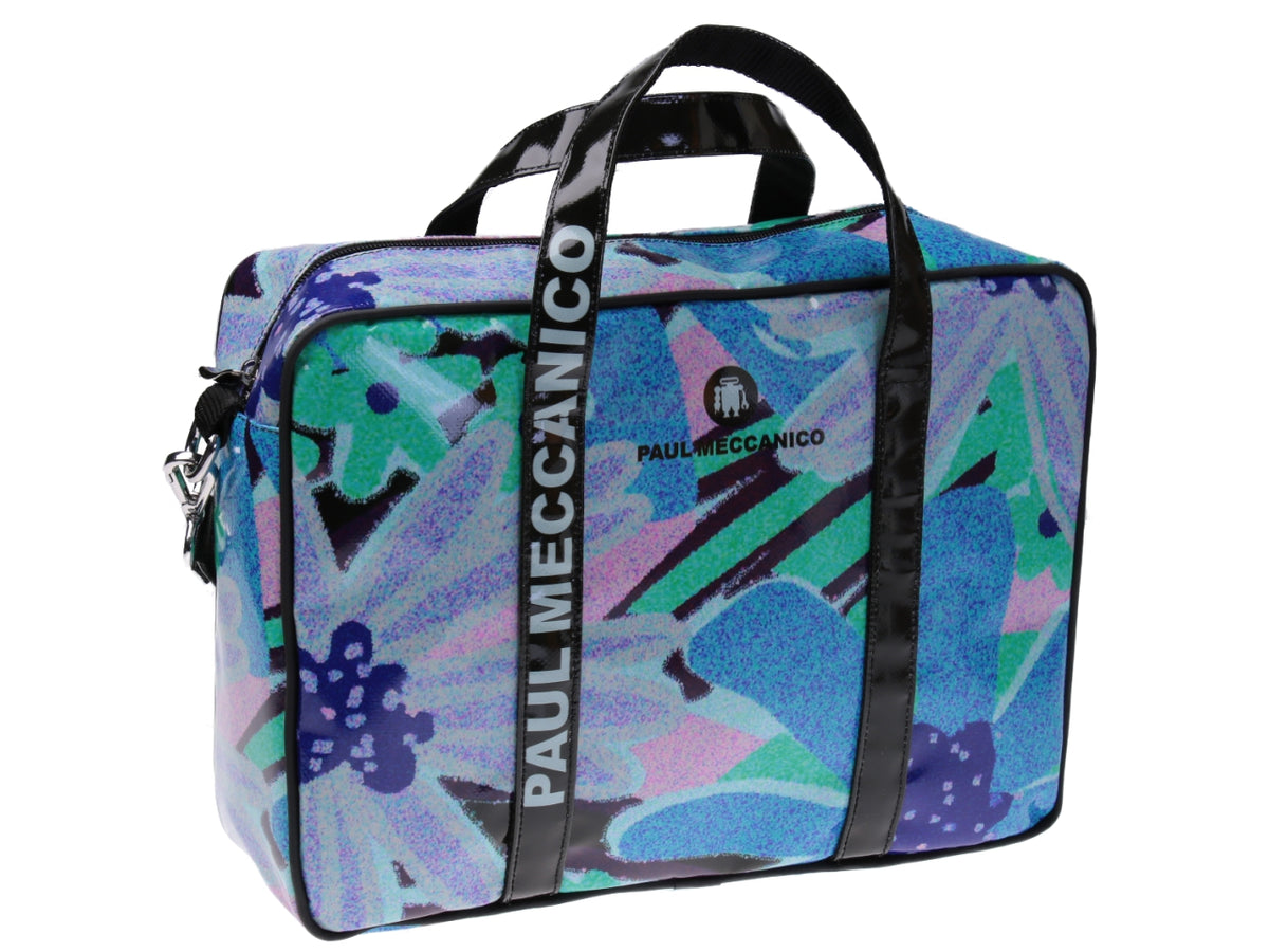 BORSA DONNA A CARTELLA FLOREALE EFFETTO &quot;ACQUERELLO&quot;. MODELLO KART IN TELONE CAMION.