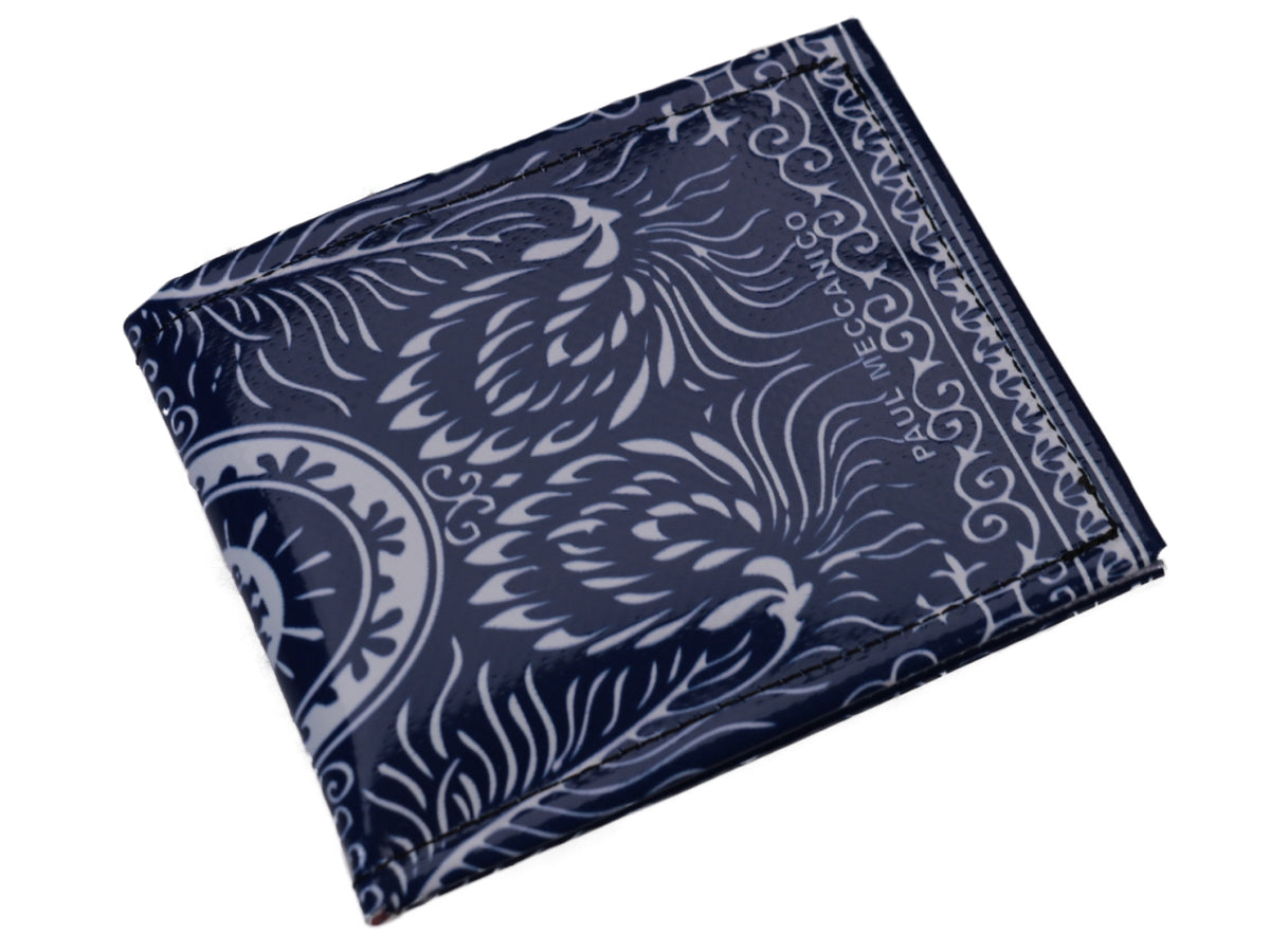 MEN&#39;S WALLET BLUE WITH FLORAL FANTASY. MODEL CRIK MADE OF LORRY TARPAULIN. - Limited Edition Paul Meccanico