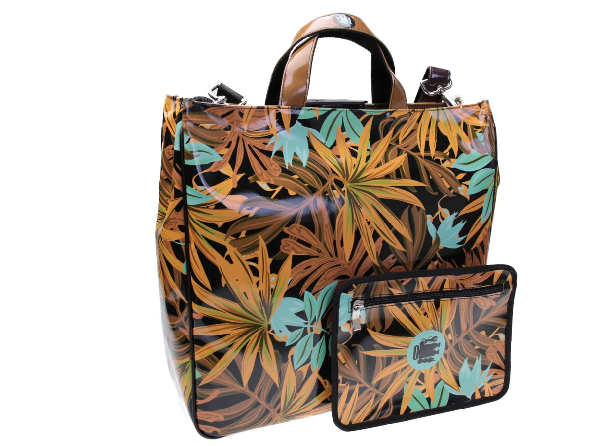 MAXI TOTE BAG LIGHT BROWN FLORAL FANTASY. MODEL AIRSTONE MADE OF LORRY TARPAULIN. - Unique Pieces Paul Meccanico