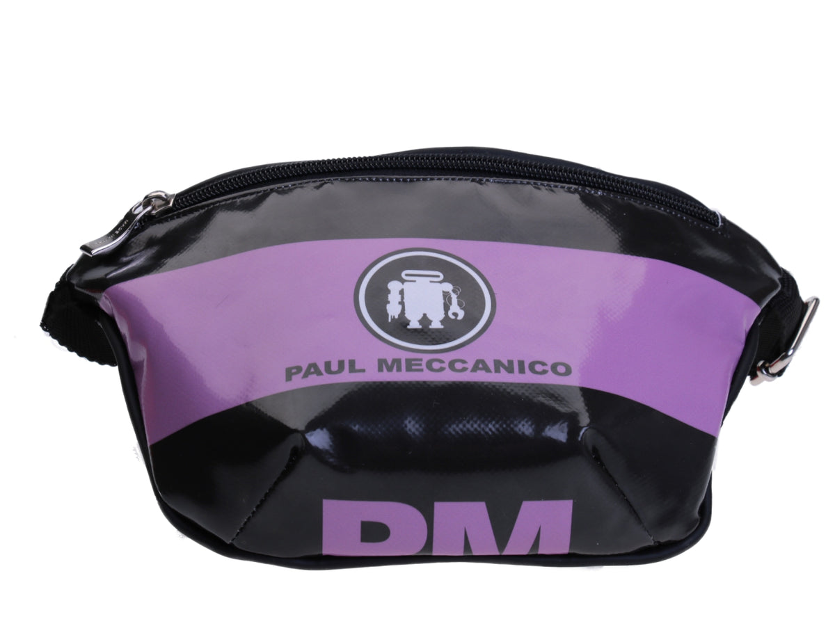 BLACK AND LILAC WAIST BAG. MODEL FLEX MADE OF LORRY TARPAULIN. - Limited Edition Paul Meccanico