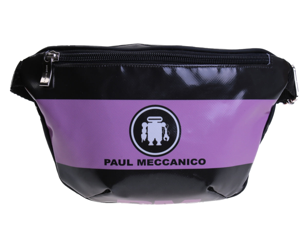BLACK AND LILAC WAIST BAG. MODEL FLEX MADE OF LORRY TARPAULIN. - Limited Edition Paul Meccanico