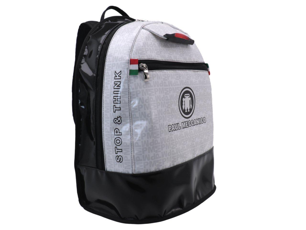 BLACK, WHITE AND GREY BACKPACK WITH LETTERING FANTASY. MODEL SUPER MADE OF LORRY TARPAULIN. - Limited Edition Paul Meccanico