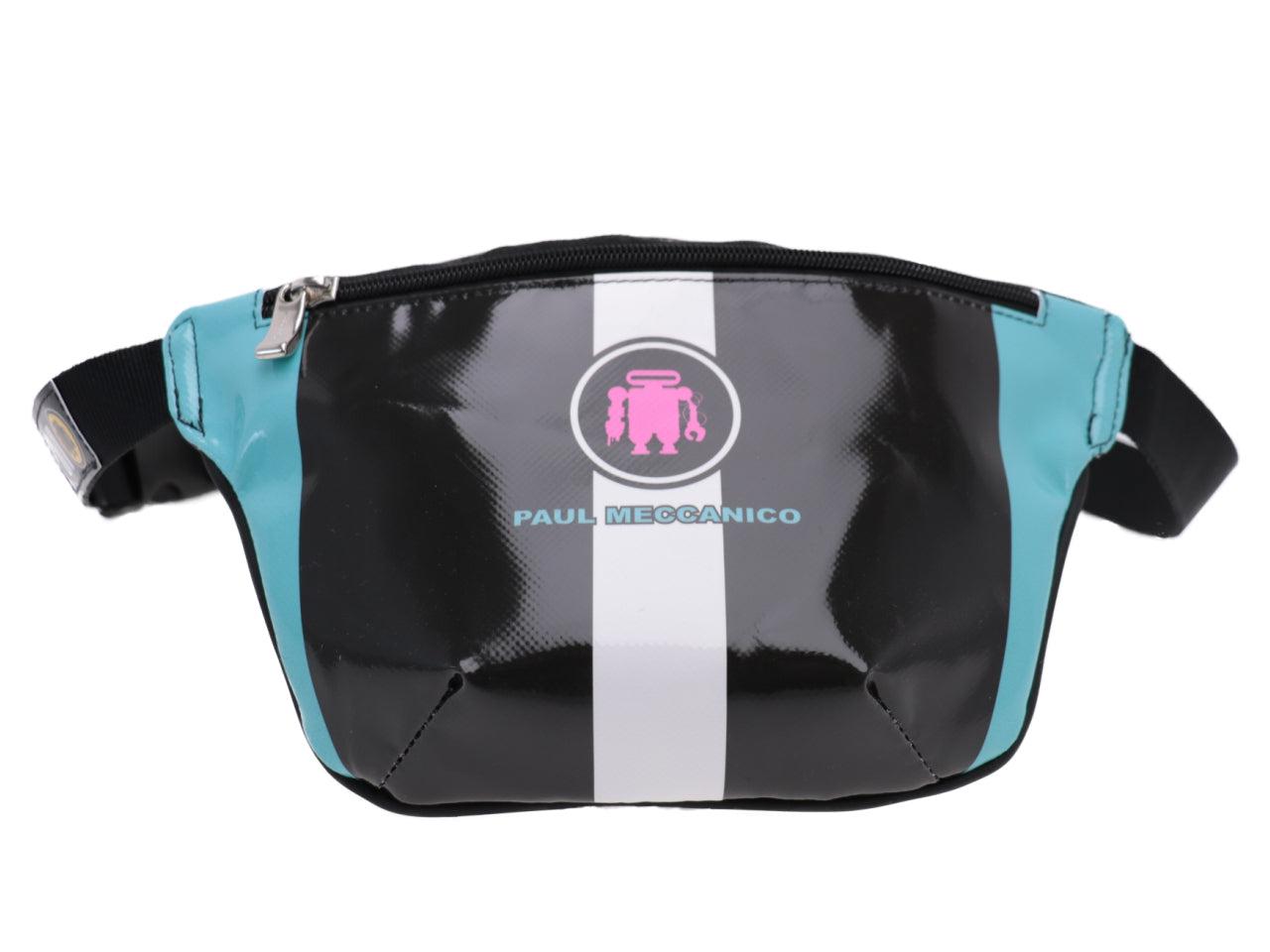 BLACK, WHITE AND LIGHT BLUE WAIST BAG PAUL MECCANICO. MODEL FLEX MADE OF LORRY TARPAULIN. - Limited Edition Paul Meccanico