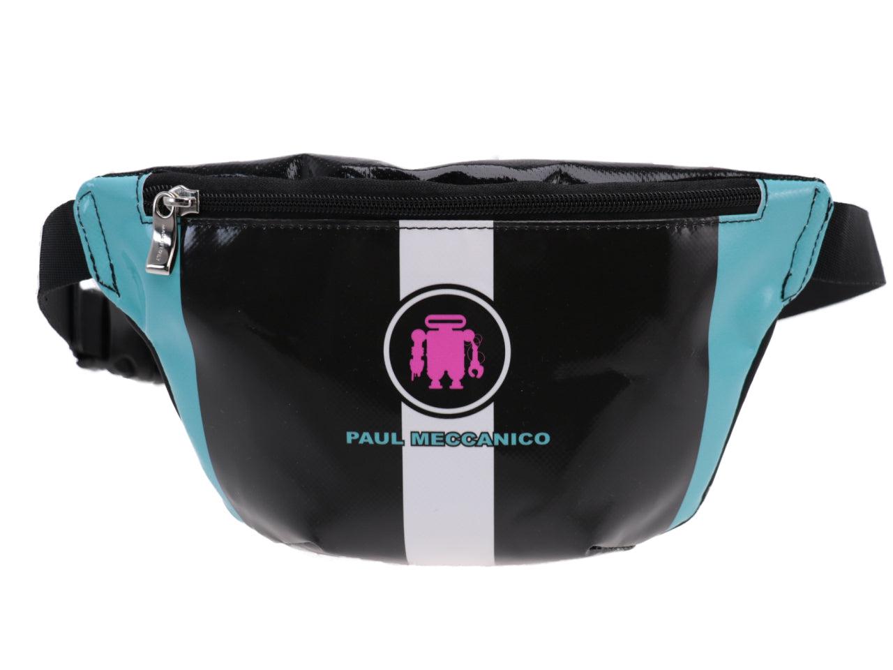 BLACK, WHITE AND LIGHT BLUE WAIST BAG PAUL MECCANICO. MODEL FLEX MADE OF LORRY TARPAULIN. - Limited Edition Paul Meccanico