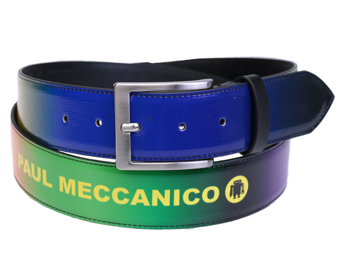 MULTICOLOR MEN&#39;S BELT SHADED EFFECT MADE OF LORRY TARPAULIN. - Unique Pieces Paul Meccanico