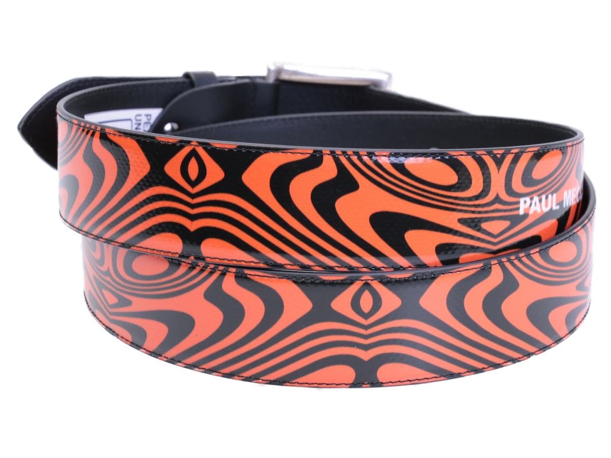 ORANGE AND BLACK MEN&#39;S BELT WITH OPTICAL FANTASY MADE OF LORRY TARPAULIN. - Unique Pieces Paul Meccanico