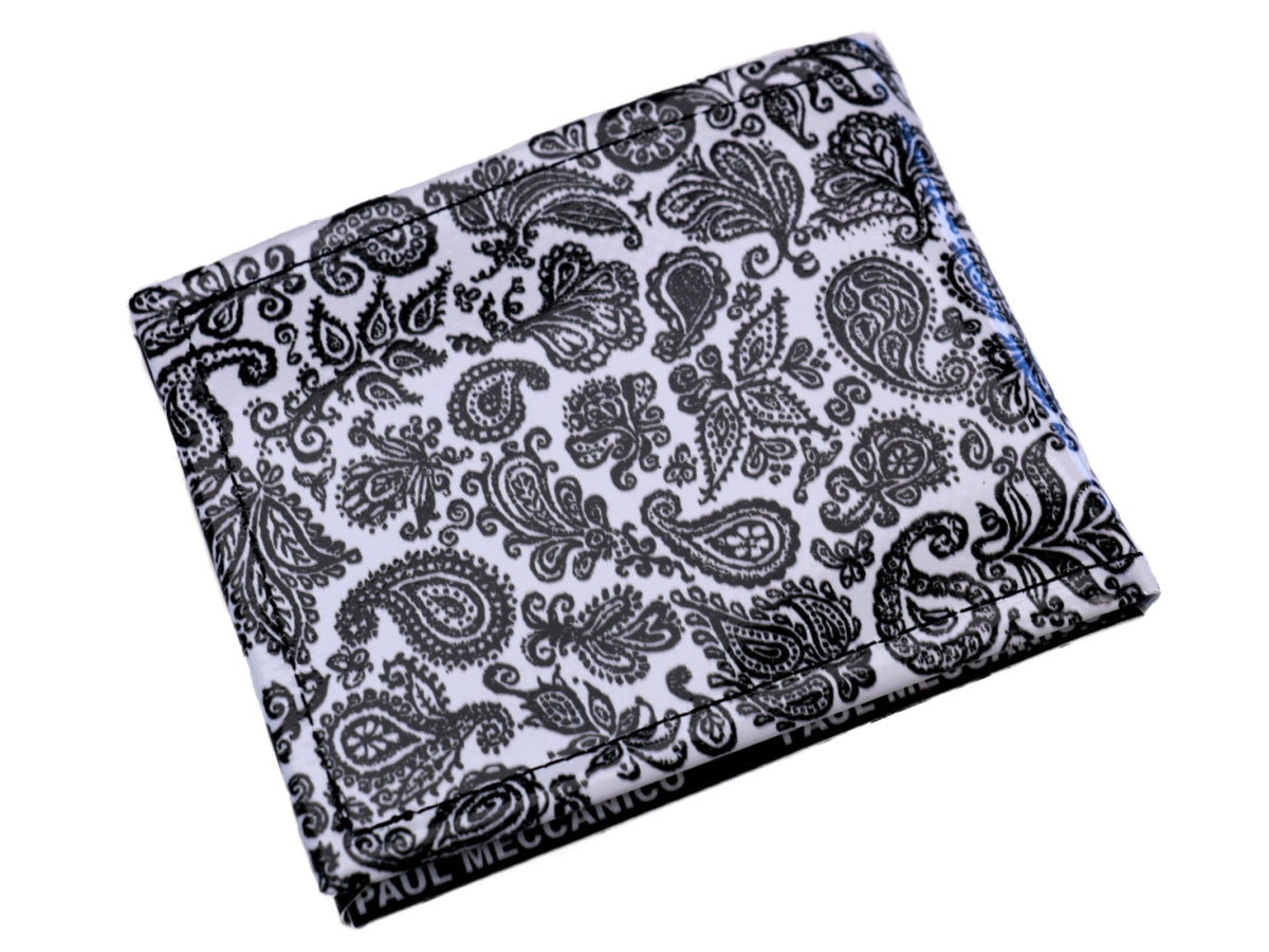 MEN&#39;S WALLET BLACK AND WHITE WITH PAISLEY FANTASY. MODEL CRIK MADE OF LORRY TARPAULIN. - Limited Edition Paul Meccanico
