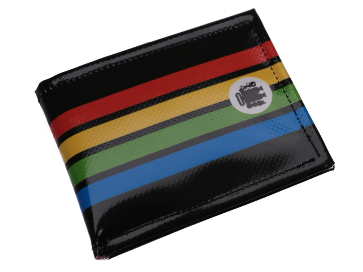 MEN&#39;S WALLET BLACK WITH COLOURFUL STRIPES. MODEL CRIK MADE OF LORRY TARPAULIN. - Limited Edition Paul Meccanico