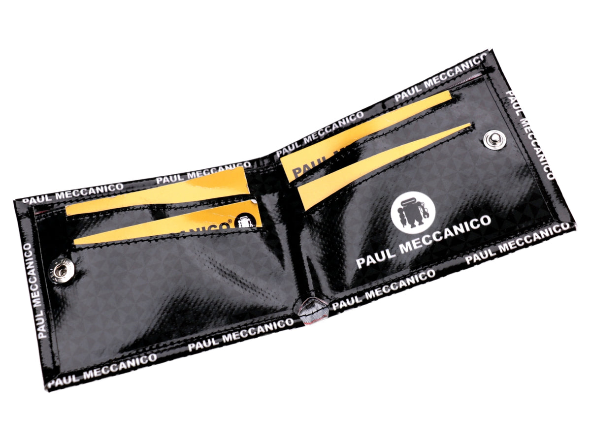 MEN&#39;S WALLET BLACK AND WHITE GEOMETRIC FANTASY. MODEL CRIK MADE OF LORRY TARPAULIN. - Limited Edition Paul Meccanico