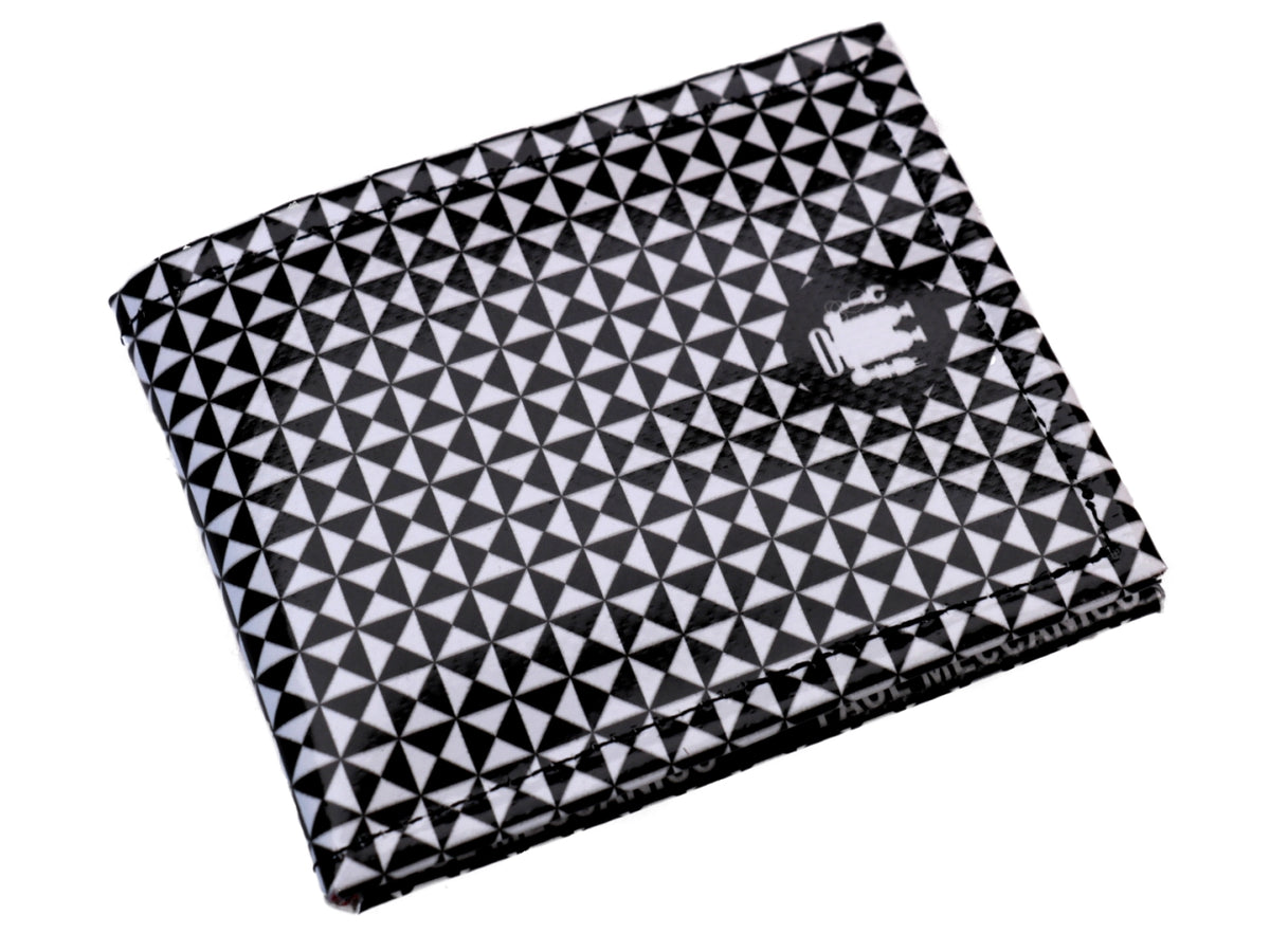 MEN&#39;S WALLET BLACK AND WHITE GEOMETRIC FANTASY. MODEL CRIK MADE OF LORRY TARPAULIN. - Limited Edition Paul Meccanico