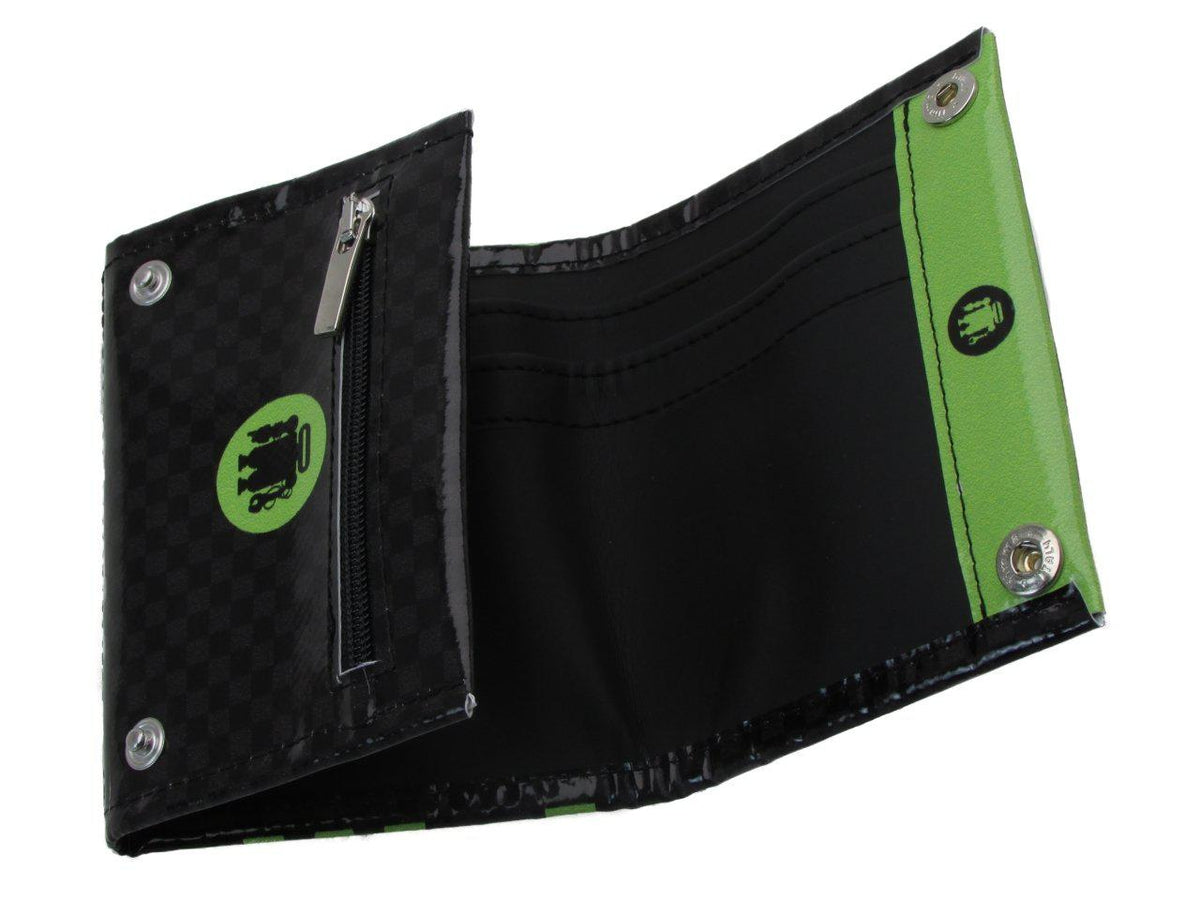 UNISEX WALLET BLACK, GREY AND GREEN COLOURS LETTERING FANTASY. MODEL TREK MADE OF LORRY TARPAULIN. - Limited Edition Paul Meccanico
