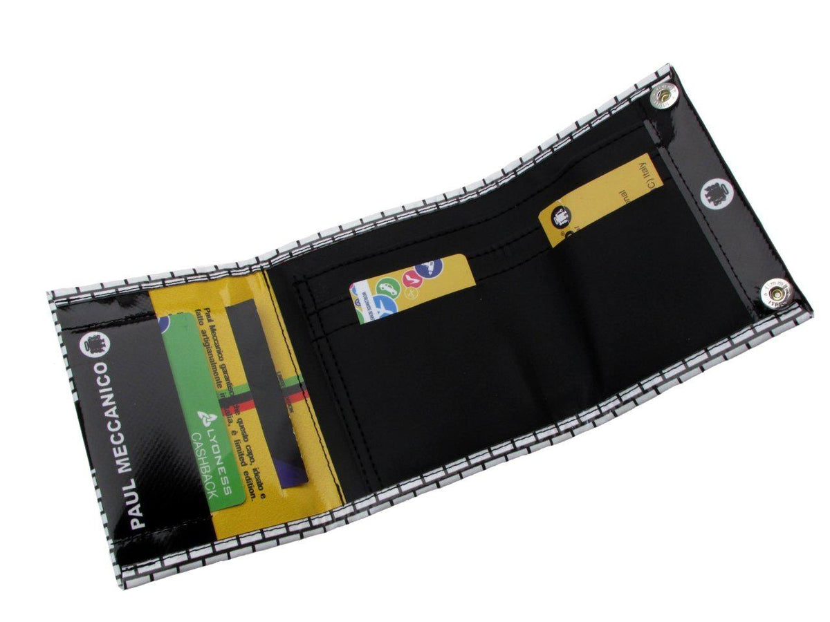 UNISEX WALLET BLACK AND WHITE COLOURS. MODEL TREK MADE OF LORRY TARPAULIN. - Limited Edition Paul Meccanico