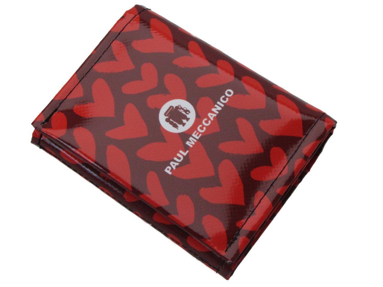 WOMAN WALLET RED COLOUR WITH HEARTS PRINT. MODEL TREK MADE OF LORRY TARPAULIN. - Paul Meccanico