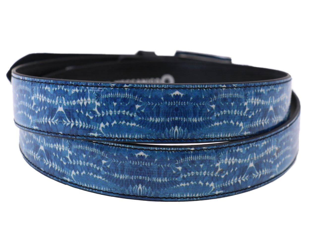 WOMAN'S BELT LIGHT BLUE MAJOLICA FANTASY MADE OF LORRY TARPAULIN - Unique Pieces Paul Meccanico