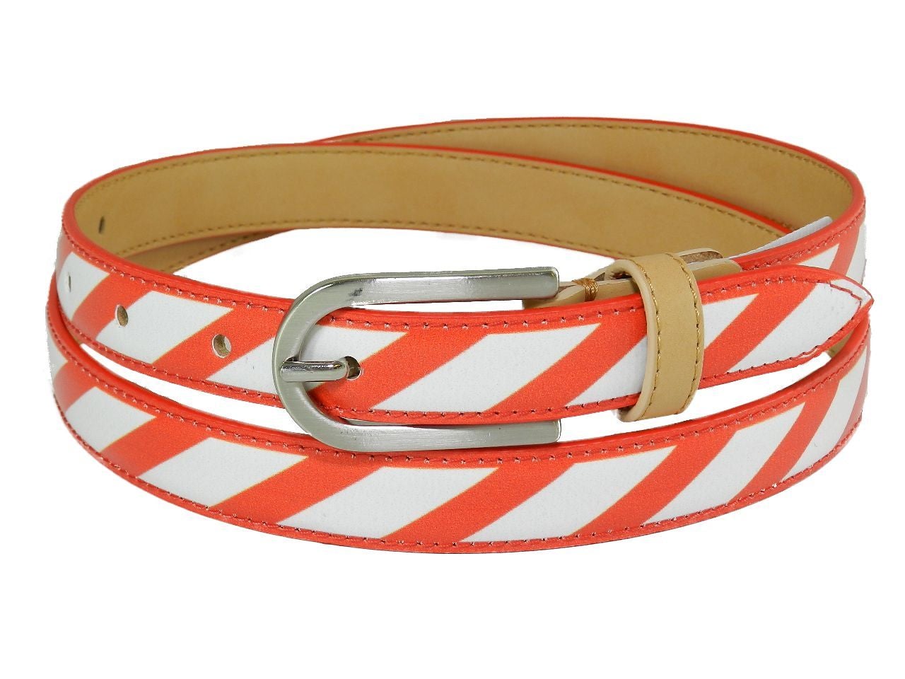 WOMAN'S BELT PAUL MECCANICO. WHITE AND RED COLOURS WITH GEOMETRIC FANTASY. - Unique Pieces Paul Meccanico