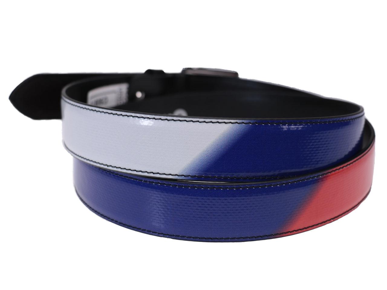 WOMAN'S BELT RED, WHITE AND ROYAL COLOURS MADE OF LORRY TARPAULIN. - Unique Pieces Paul Meccanico