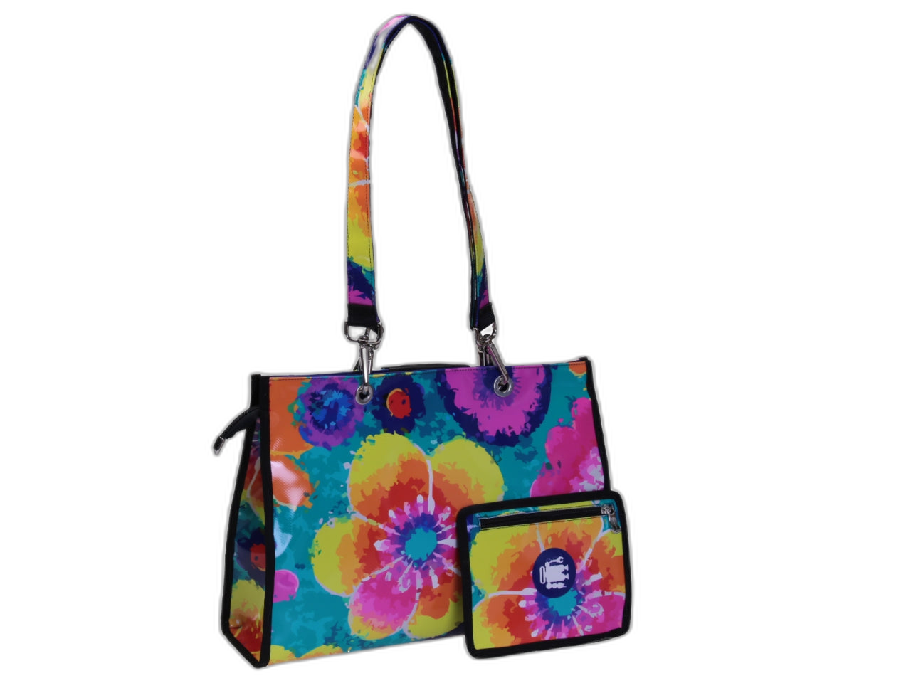 BORSA SHOPPER FANTASIA FLOREALE "ACQUERELLO". MODELLO PEPE REALIZZATO CON TELONI DI CAMION.