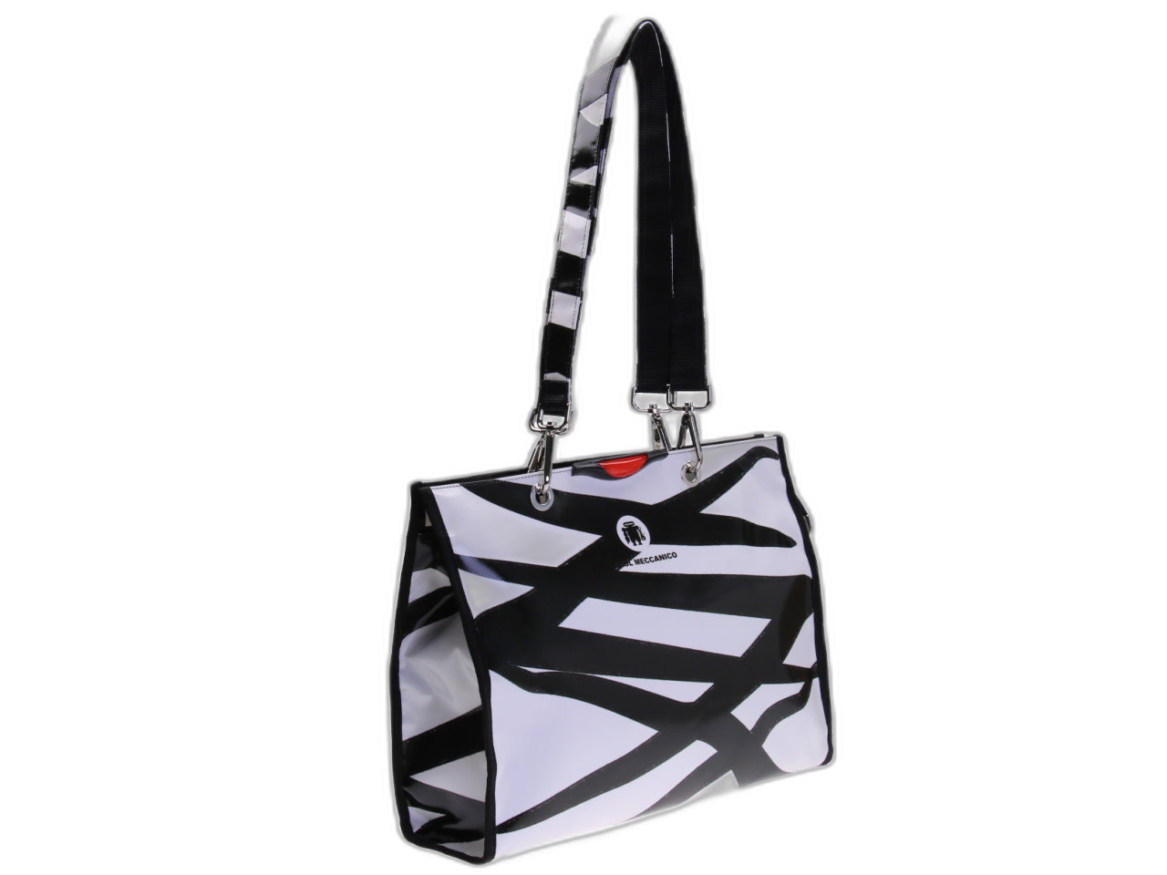 BORSA SHOPPER IN BIANCO E NERO. MODELLO PEPE REALIZZATO CON TELONI DI CAMION.