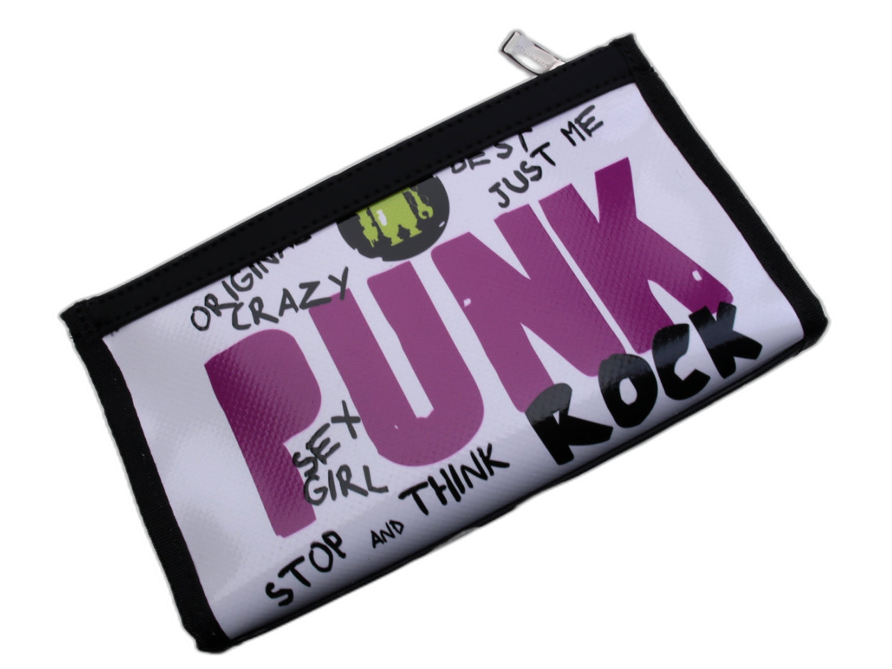 PORTAFOGLIO GRANDE DA DONNA BIANCO "PUNK". FOSSA MODELLO REALIZZATA CON TELONI DI CAMION. - Edizione Limitata Paul Meccanico