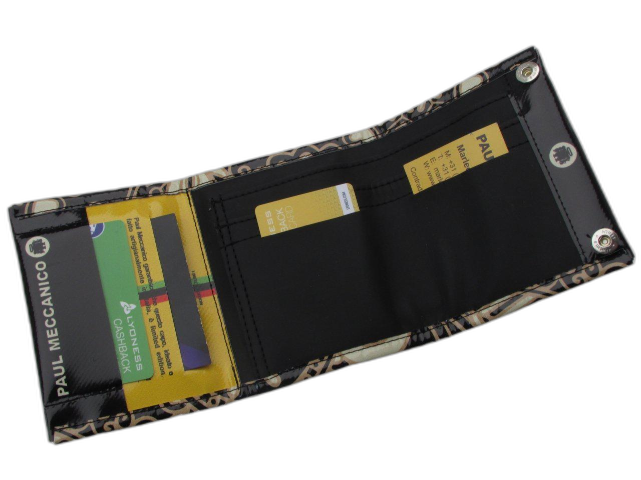 WOMAN WALLET BLACK AND BEIGE COLOURS MAJOLICA FANTASY. MODEL TREK MADE OF LORRY TARPAULIN. - Paul Meccanico
