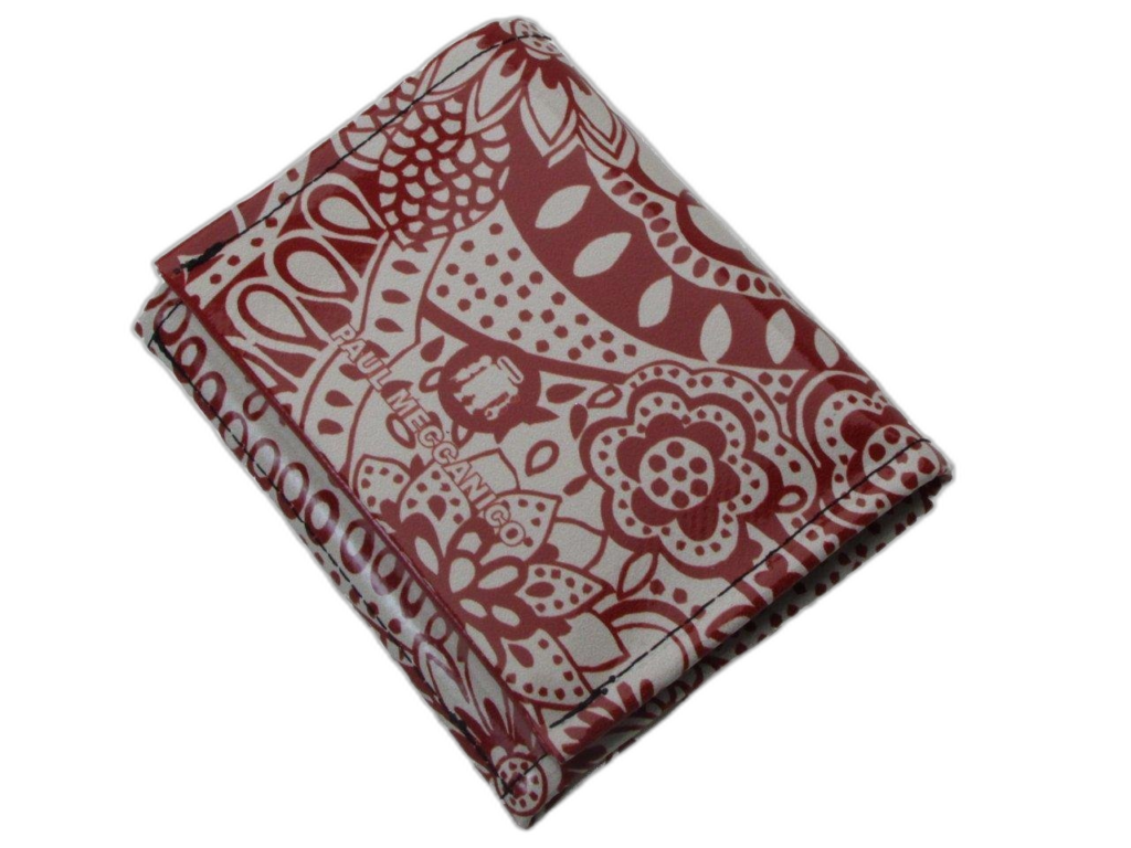 PORTAFOGLIO DONNA ROSSO SCURO E BEIGE COLORI FANTASIA MAIOLICA. MODELLO TREK REALIZZATO CON TELONI DI CAMION. - Edizione Limitata Paul Meccanico